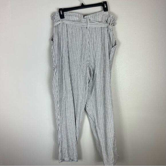 Maurice’s Paper Bag Linen Blend Pant Seersucker Stripe White - Picture 4 of 6